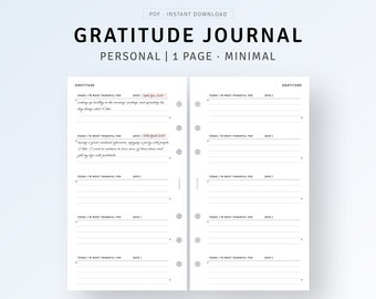 Personal, Daily Gratitude Journal Printable Wellness Journal Template, Positive Mindset, Mindful Gratitude Diary Inserts, Self Love Log