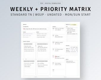 STANDARD TN | Undated Weekly Planner with Priority Matrix Printable, Productivity Planner, Midori Weekly Overview, Weekly Agenda Template