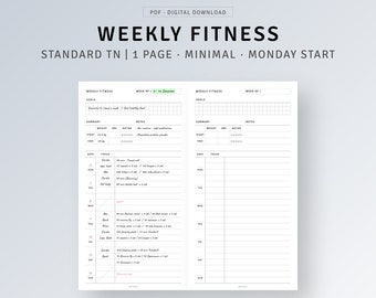 STANDARD TN | Weekly Fitness Tracker Printable Workout Calendar Template, Weight Loss Tracker, Exercise Planner Sheet, Workout Log Journal