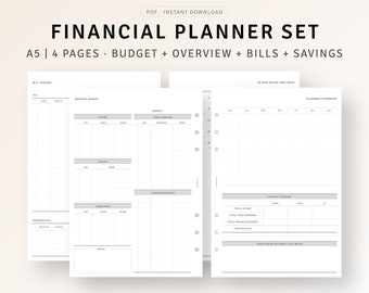 A5 Inserts, Monthly Budget Planner Printable Personal Finance Template, Income Expense Tracker, Bill Tracker Organizer, Money Savings Page