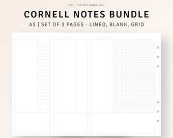 Cornell Notes Printable A5 Ring Inserts, Lecture Notes Template, School Study Notes Page Printable, Study Planner, Note Taking Template