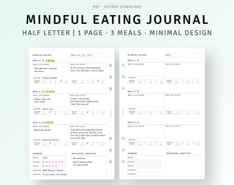 Half-Letter, Mindful Eating Food Journal Printable, Food Sensitivities Log, Intuitive Eating Sheet, Meal Diary, Daily Nutrition Template