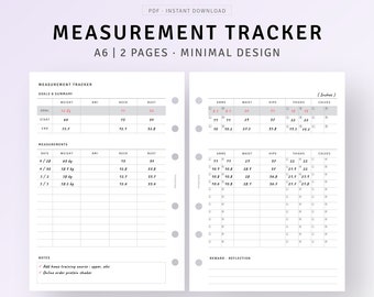 Body Measurement Tracker A6 Planner Inserts Printable, Weight Loss Log Template Pdf, Health Planner Journal Sheet, Fitness Progress Chart