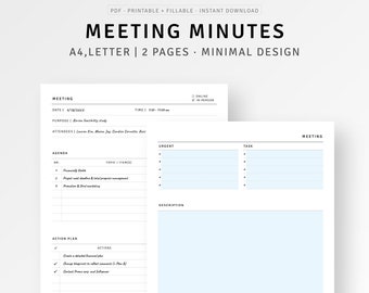 Meeting Notes Printable A4/Letter Planner Inserts, Meeting Minutes, Work Project Management, Discussion Notes, Meeting Agenda Template