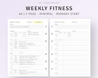 Workout Tracker Printable A6 Inserts, Fitness Calendar Template PDF, Weekly Workout Log Tracker, Daily Exercise Journal, Wellness Planner