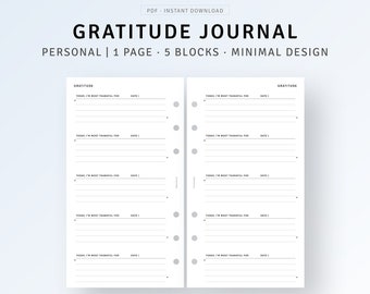 Personal, Daily Gratitude Journal Printable Wellness Journal Template, Positive Mindset, Mindful Gratitude Diary Inserts, Self Love Log