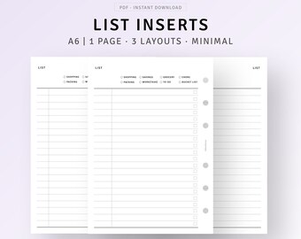 Checklist Sheet A6 Inserts Printable To do List, Get It Done List Template, Simple Shopping List, Task Work Chore List, Digital Download