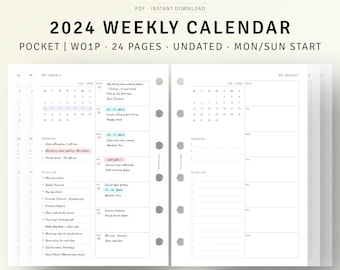 2024 Planner Weekly Pocket Inserts Printable Week Schedule Organizer, Week on 1 Page, Weekly To-do list, Calendar Template, Digital Download