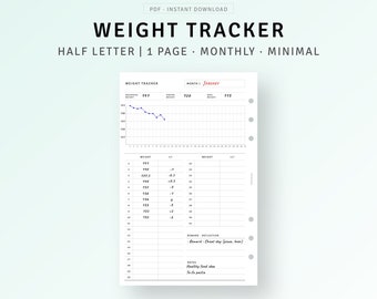 Inserções de meia letra para impressão do rastreador de perda de peso, planejador de progresso de dieta e fitness, modelo de diário de treino corporal saudável, download instantâneo
