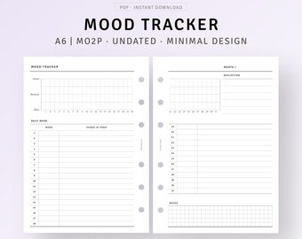 Monthly Mood Tracker Printable A6 Inserts, Daily Mood Journal Emotion Tracker Template, Anxiety Tracker, Self Care Planner, Wellness Journal