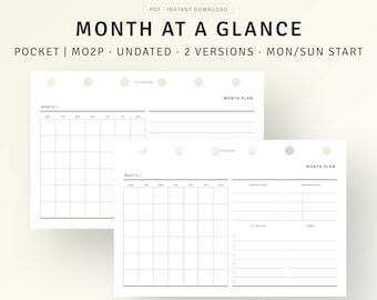 PRINTABLE Pocket Size Month on Two Pages Insert Undated - Etsy