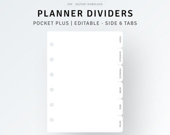 Pocket Plus | Planner Dividers Printable White Side Tabs, Editable Planner Dashboard, Page Marker, Editable Index Dividers, Agenda Dividers