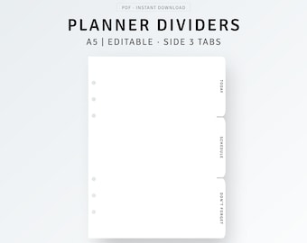 A5 Size | Planner Dividers Printable Side 3 Tabs Template PDF, Editable Planner Dashboard, A5 Inserts Custom Page Finder, Blank Index Label