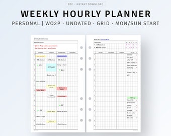 Personal, Printable Weekly Schedule Template, Weekly Hourly Planner, Week on Two Pages, Undated Weekly Agenda Organizer, WO2P, To do list