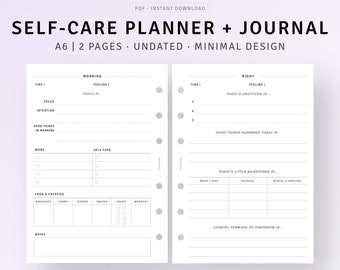 Self Care Planner Printable A6 Planner Inserts, Wellness Journal, Daily Affirmation Sheet, Gratitude Mood Tracker Template, Mindset Planner