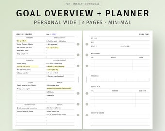 Life Goal Setting Planner Personal Wide Inserts Printable New Year Action Planner, Vision Board, Goal Progress Tracker, Instant Download PDF