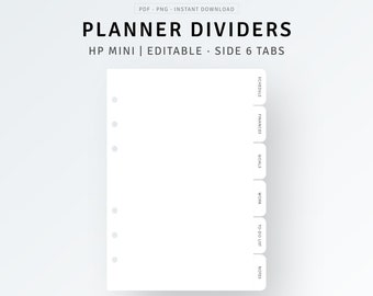 Planner Dividers HP Mini Printable, Editable Planner Side Tabs, Planner Dashboard Templates Pdf, PNG, Custom Planner Tabs, Index Page Marker
