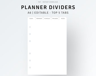 A6 Ring Planner Dividers Editable Planner Divider Top Tab, Printable Planner Dashboard, A6 Inserts, Custom Planner Cover, Index Page Finder