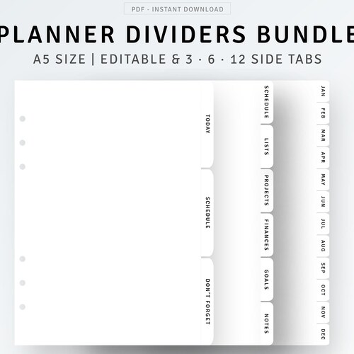 Planner Dividers A5 Printable PDF PNG Editable Side Tab - Etsy