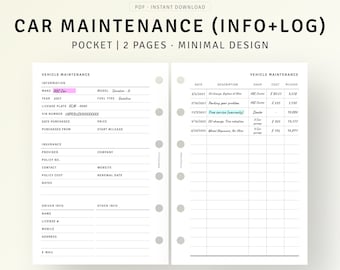 Car Maintenance Checklist Pocket Planner Printable Car Oil Change Template, Vehicle Care Service Tracker, Car Repair List, Auto Mileage Log