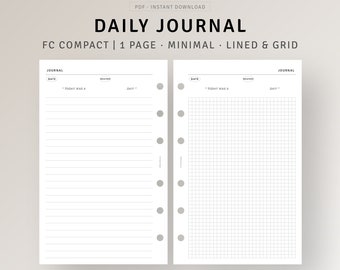 Daily Journal PDF FC Compact Inserts, Manifest Journal Template Printable, Daily Journaling Diary, Lined Grid Journal, Daily Mood Tracker