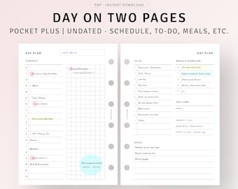 Day on Two Pages Printable Daily Agenda Organizer, To do list, Minimalist Daily Business Layout Sheet, Pocket Plus Inserts, Instant Download