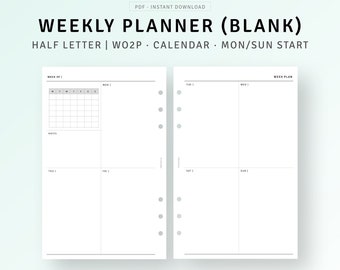 Weekly Planner Printable Weekly Agenda Half Letter Inserts - Etsy
