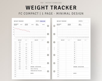 Modelo de rastreador de perda de peso, inserções compactas FC imprimíveis, gráfico de libras perdidas, rastreador de progresso de dieta e fitness, diário de peso corporal de bem-estar