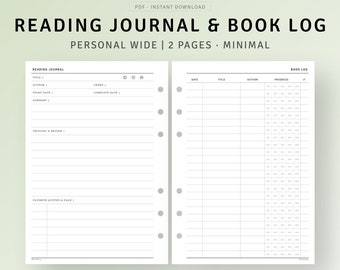 Reading Journal Template Personal Wide Inserts Printable, Book Log, Book Review Tracker, Reading Challenge Sheet, Student Reading Tracker