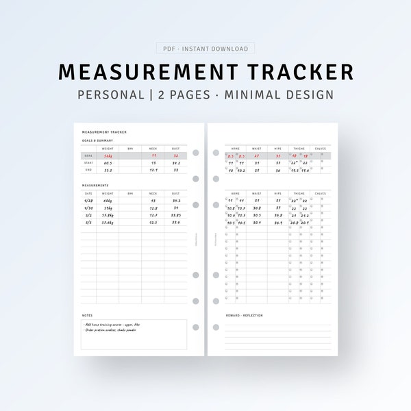 PERSONAL Measurement Tracker Template Printable, Weight Loss Log, Digital Download, Pounds Lost Progress PDF, Health Goal Planner Journal