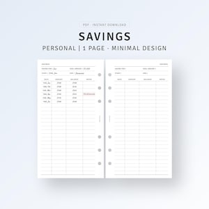 Saving Tracker Personal Planner Inserts Printable Cash Stuffing, Financial Goal Tracker, Money Saving Challenge Register, Digital Download