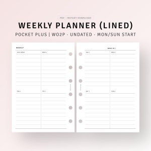 Può includere: Un planner settimanale con pagine a righe per ogni giorno della settimana. Il planner è progettato per un uso tascabile e ha un inizio di lunedì/domenica.