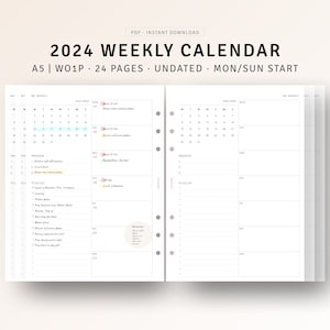 A5 Inserts | 2024 Weekly Planner PDF Printable Refill, Weekly Agenda Template, Weekly To do list, Week on 1 Page, Weekly Organizer Layout