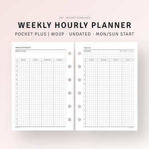 Weekly Schedule Template Printable Pocket Plus Inserts, Blank Weekly Hourly Planner, Week on 2 Pages, Weekly Spread, Instant Download