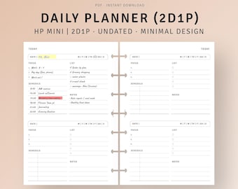 Undated Daily Planner HP Mini Inserts Printable 2 Days on 1 Page, Daily Task Organizer, To do list, Today Schedule Template Digital Download