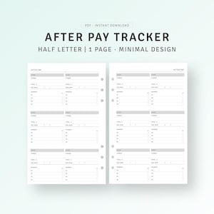 After Pay Tracker Half Letter Inserts, Payment Reminder Tracker Printable After Pay Planner Template PDF, Spending Log, Digital Download PDF