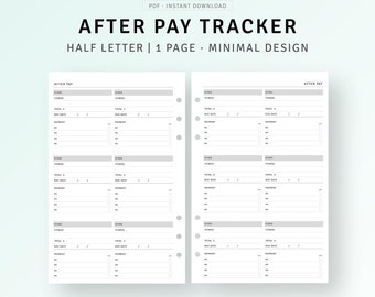 After Pay Tracker Half Letter Inserts, Payment Reminder Tracker Printable After Pay Planner Template PDF, Spending Log, Digital Download PDF