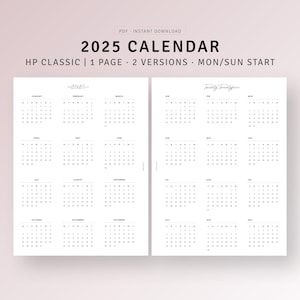Hp Classic Annual Calendar 2025 - Etsy