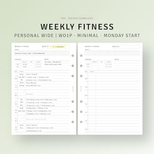 Weekly Fitness Tracker Personal Wide Printable Inserts, Daily Workout Planner Template, Weight Loss Log, Exercise Journal, Digital Download