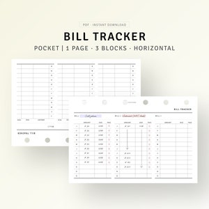 Bill Organizer Druckbare Tasche Planer Einsätze, Monatliche Ausgaben Tracker, Fälligkeitsdatum der Rechnung mit Checkliste Zahlungserinnerung, digitaler Download