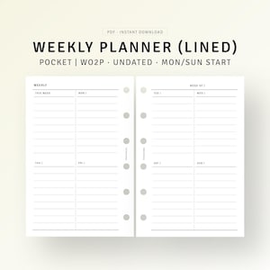 Weekly Planner Pages Pocket Planner Printable Week on Two Pages, Productivity Planner, Simple Weekly Overview Template, Digital Download PDF