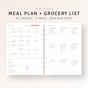 A5, Printable Meal Prep Planer, Tagesplaner für die Zubereitung von Mahlzeiten, einfacher Food Tracker, Gesundheit Fitness Vorlage, digitaler Download