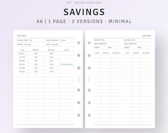 Money Savings Template Printable A6 Planner Inserts, Finance Planner, Cash Stuffing, Saving Challenge for Car House School, Instant Download