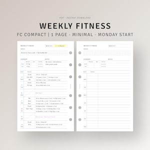 May include: A printable weekly fitness planner with a minimalist design. The planner includes sections for goals, summary, notes, date, and focus. The planner is designed to be used for one week and starts on Monday.