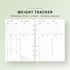 Weight Loss Tracker Printable Personal Wide Inserts, Pounds Lost Chart, Diet Fitness Journal, Progress Tracker, Body Weight Journal Template