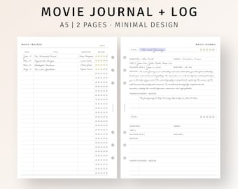 映画トラッカー 印刷可能な A5 プランナー インサート、映画ログ 映画レビュー ジャーナル、映画トラッカー、映画鑑賞リスト、TV シリーズ ログ、デジタル ダウンロード