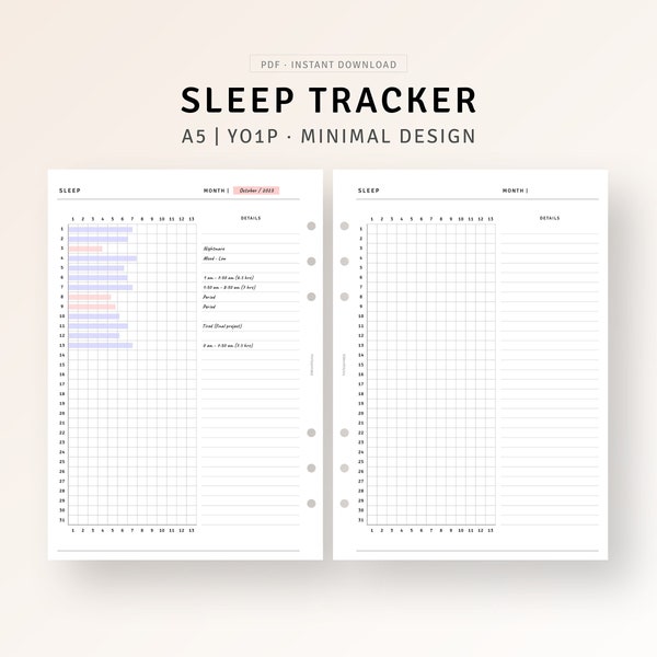 Sleep Tracker A5 Planner Inserts Printable Monthly Sleeping Log, Sleep Analysis Chart, Sleep Circle Diary Health Template, Digital Download