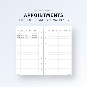 PERSONAL Appointments Scheduling Printable Inserts, Doctor Meeting Appointment Log, Meeting Schedule Reminder Template, Digital Download