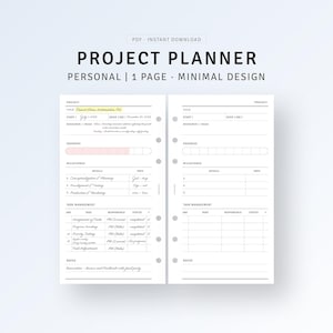Personal, Project Planner Printable Project Tracker, Task Management List Template, Work Project Timeline Meeting Schedule, Digital Download