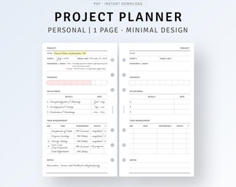 Planificador de proyectos personal, seguimiento de proyectos imprimible, plantilla de lista de gestión de tareas, cronograma de reuniones de proyectos de trabajo, descarga digital